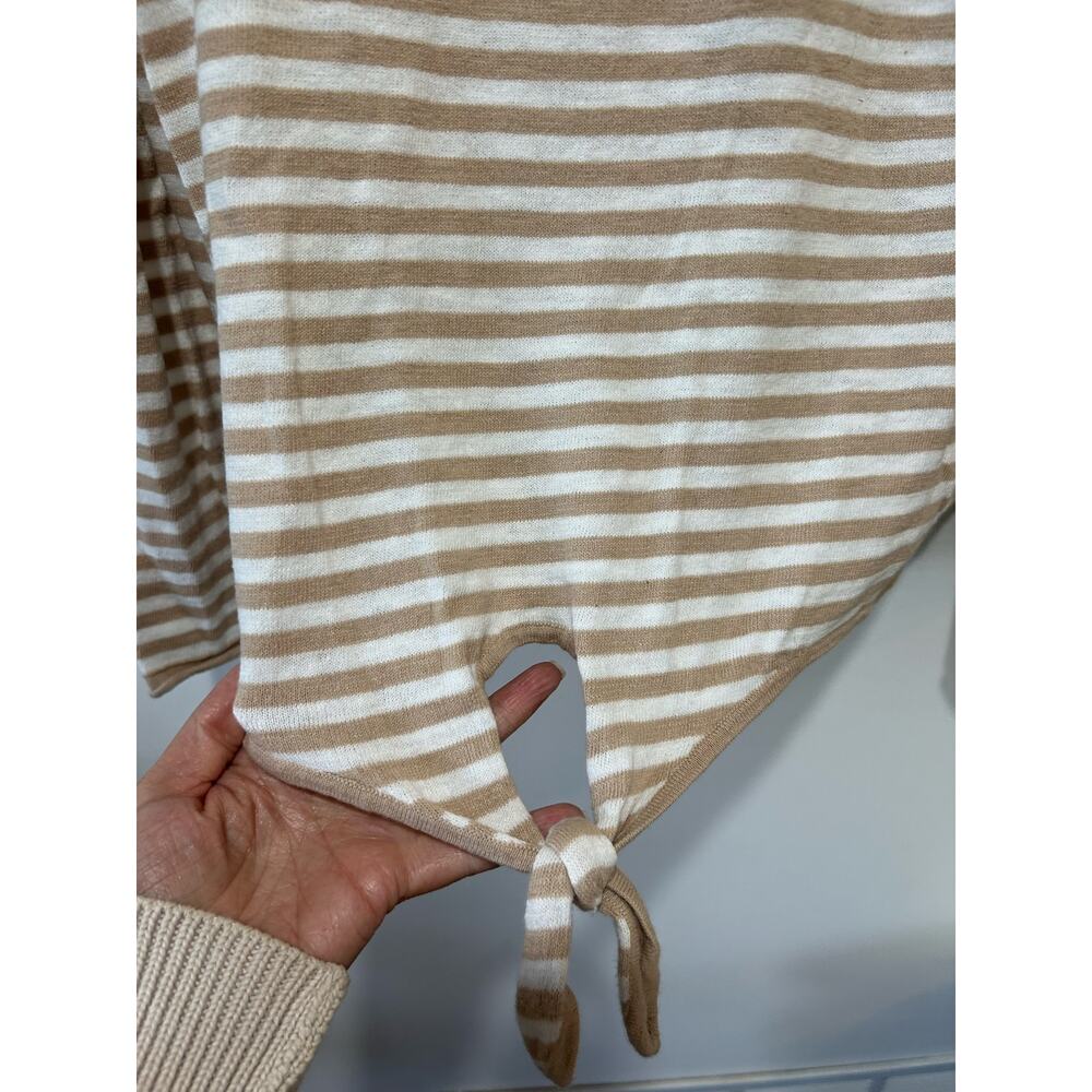 J. Crew tan white striped knit sweater womens XL round neck light weight - Picture 3 of 8